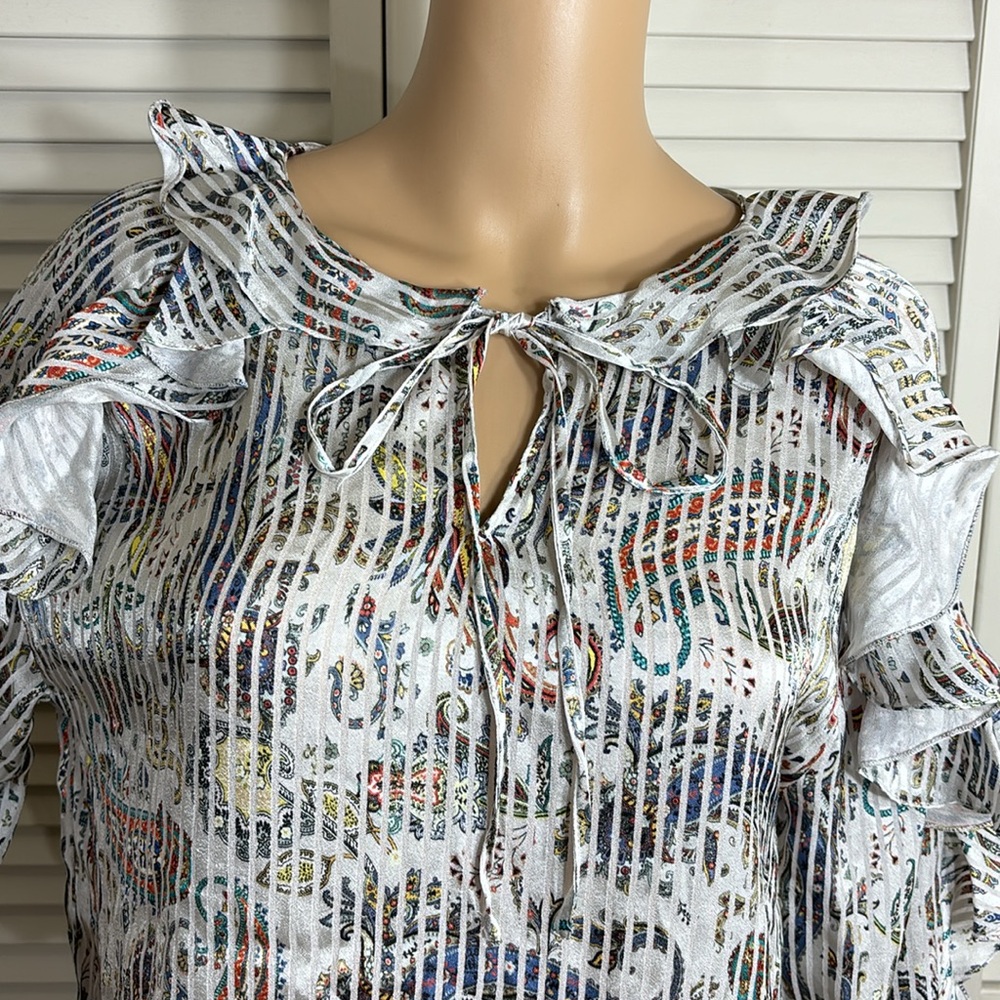 MAJE Boho Ruffled Loodie Striped Paisley Blouse Large - Picture 2 of 14